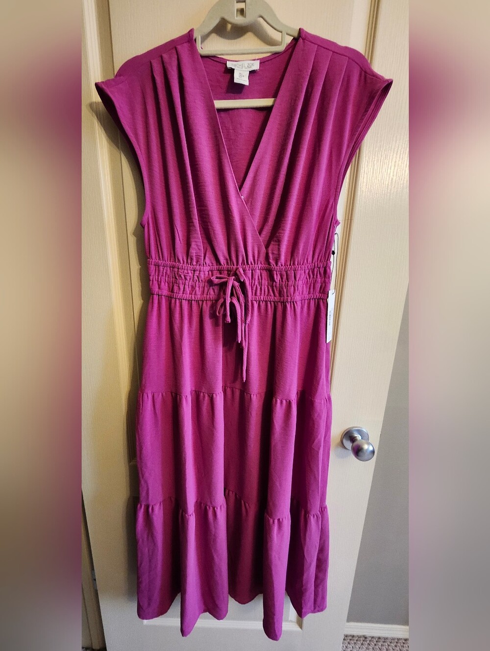 RACHEL ZOE Women's Magenta Tiered Drawstring Waist Dress. Size Large. NWT.